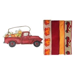 Red Truck Autumn Pumpkin Sign & Ribbons Bundle Set, DIY Wreath Making Kit
